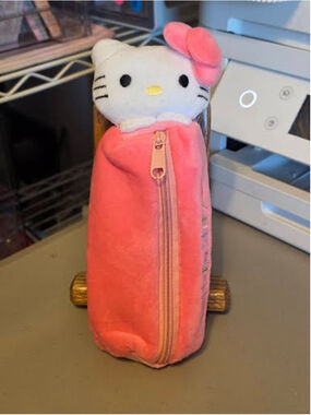 #HK-2372 Velvety Soft Pencil Pouch - Hello Kitty in Sleeping Bag w/ Embroidery